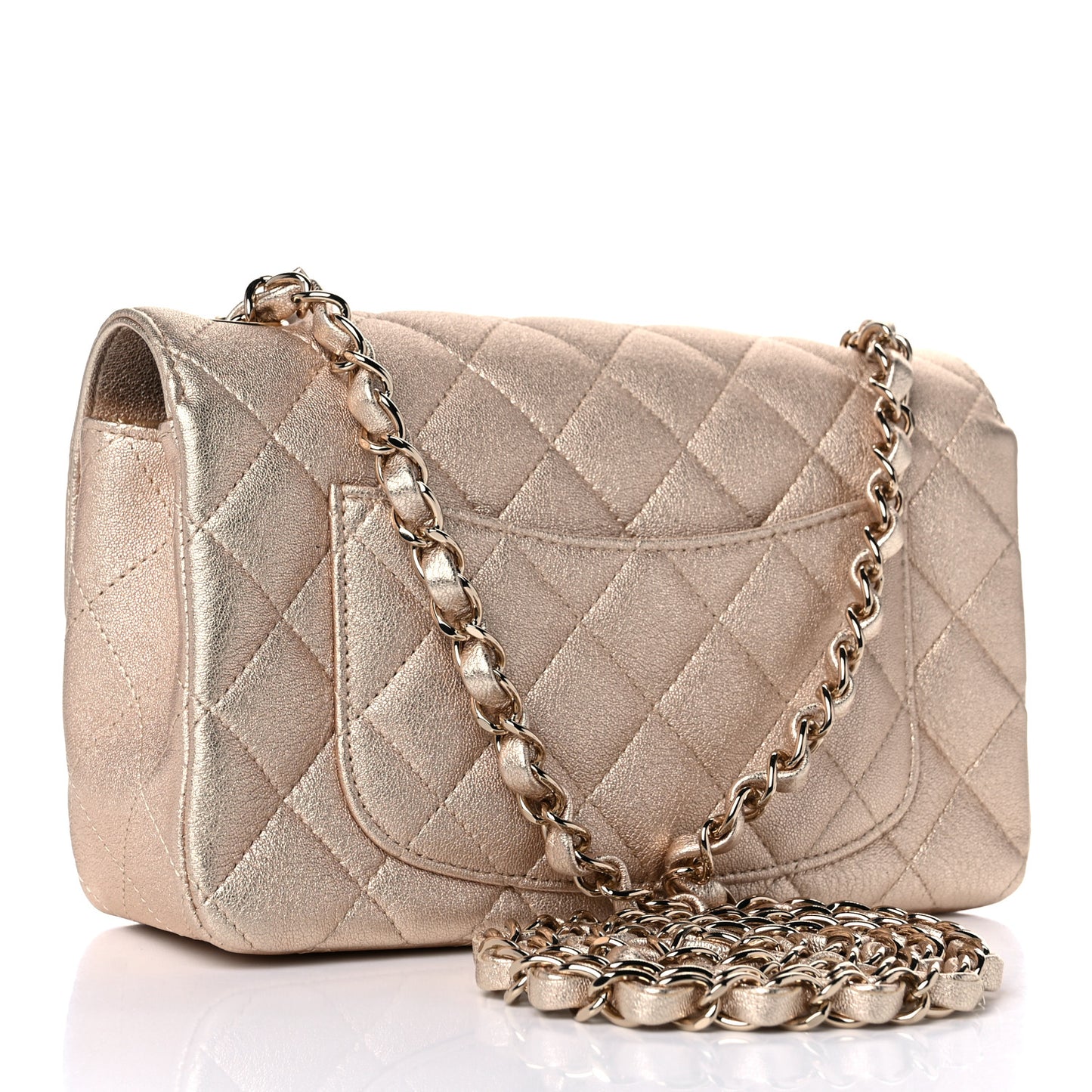 Metallic Lambskin Quilted Mini Rectangular Flap Gold