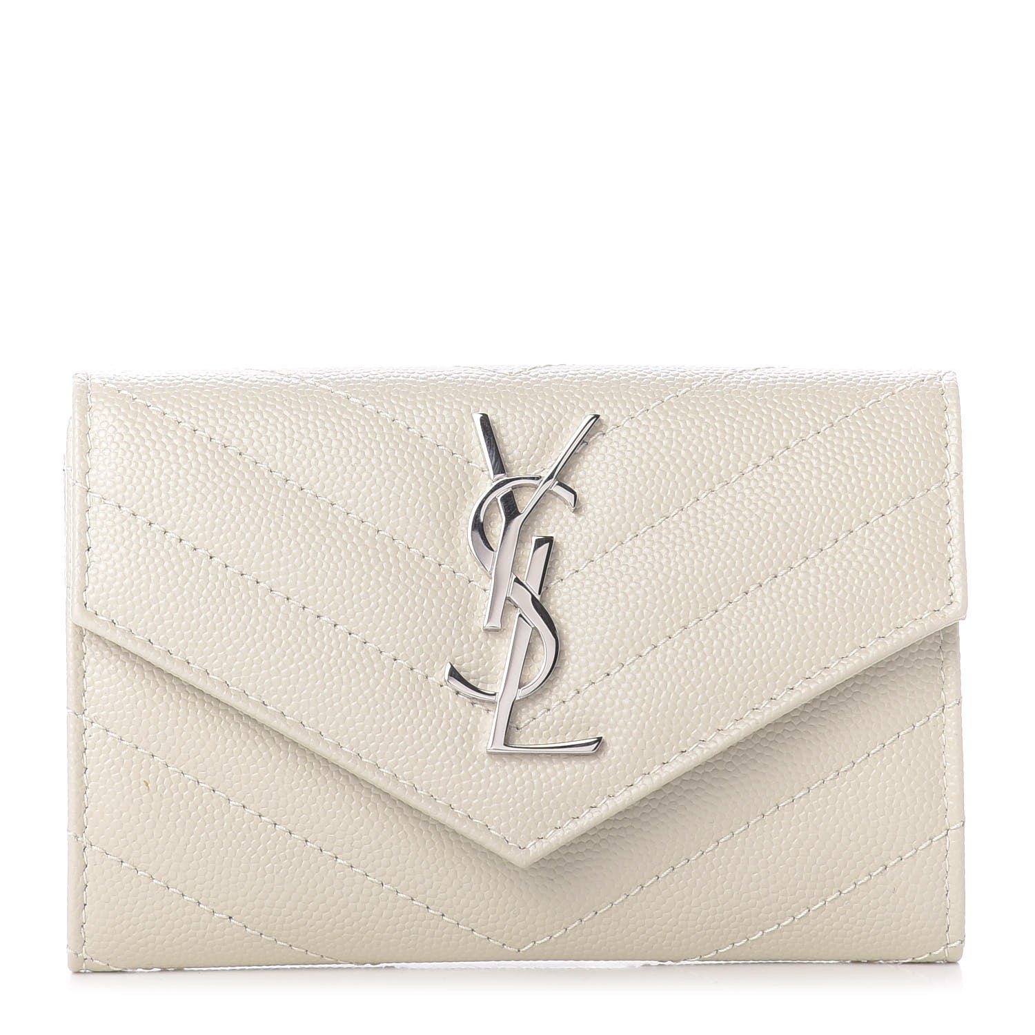 Saint Laurent Grain De Poudre Matelasse Chevron Small Monogram Envelope Wallet Crema Soft 1 of 7