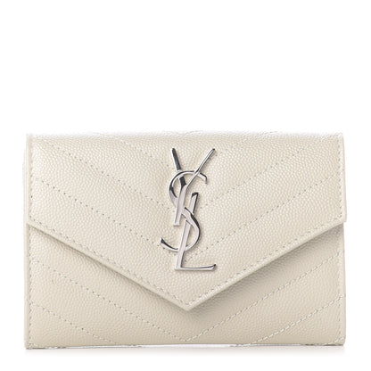 Saint Laurent Grain De Poudre Matelasse Chevron Small Monogram Envelope Wallet Crema Soft 1 of 7