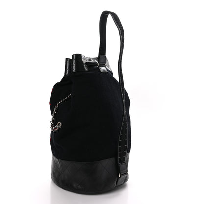 Chanel Wool Calfskin Embroidered Paris Hamburg Drawstring Backpack Black 3 of 10