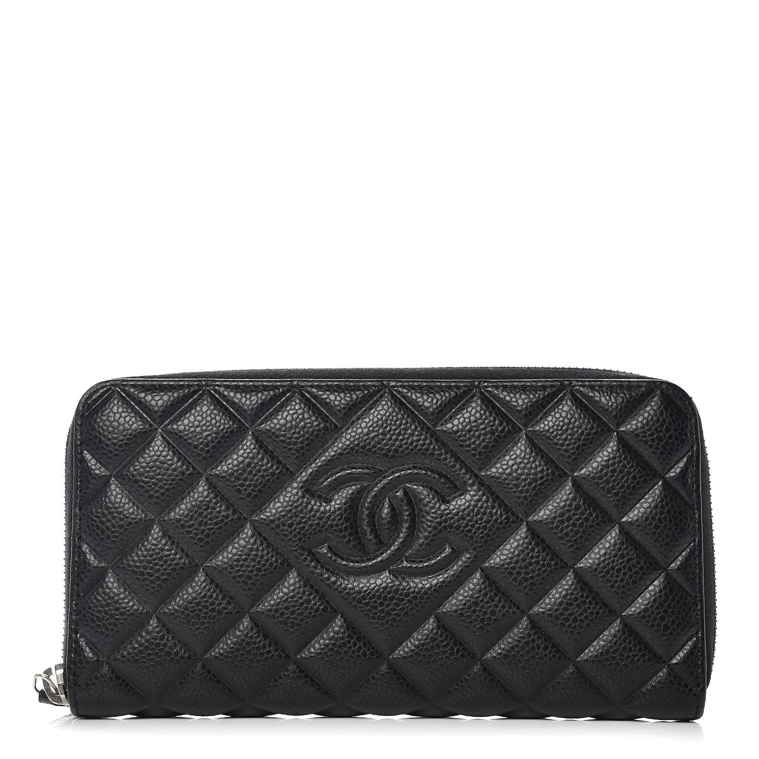 Chanel Caviar Quilted Diamond CC Gusset Zip Around Wallet Black 1 of 11
