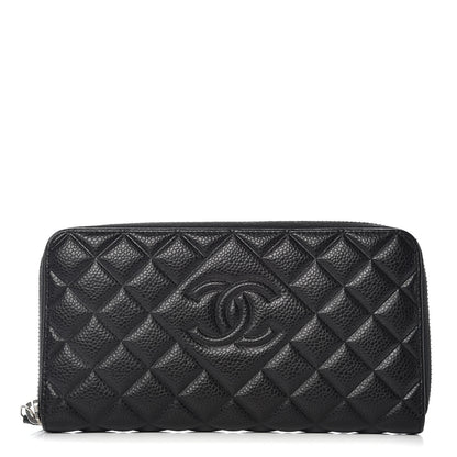 Chanel Caviar Quilted Diamond CC Gusset Zip Around Wallet Black 1 of 11