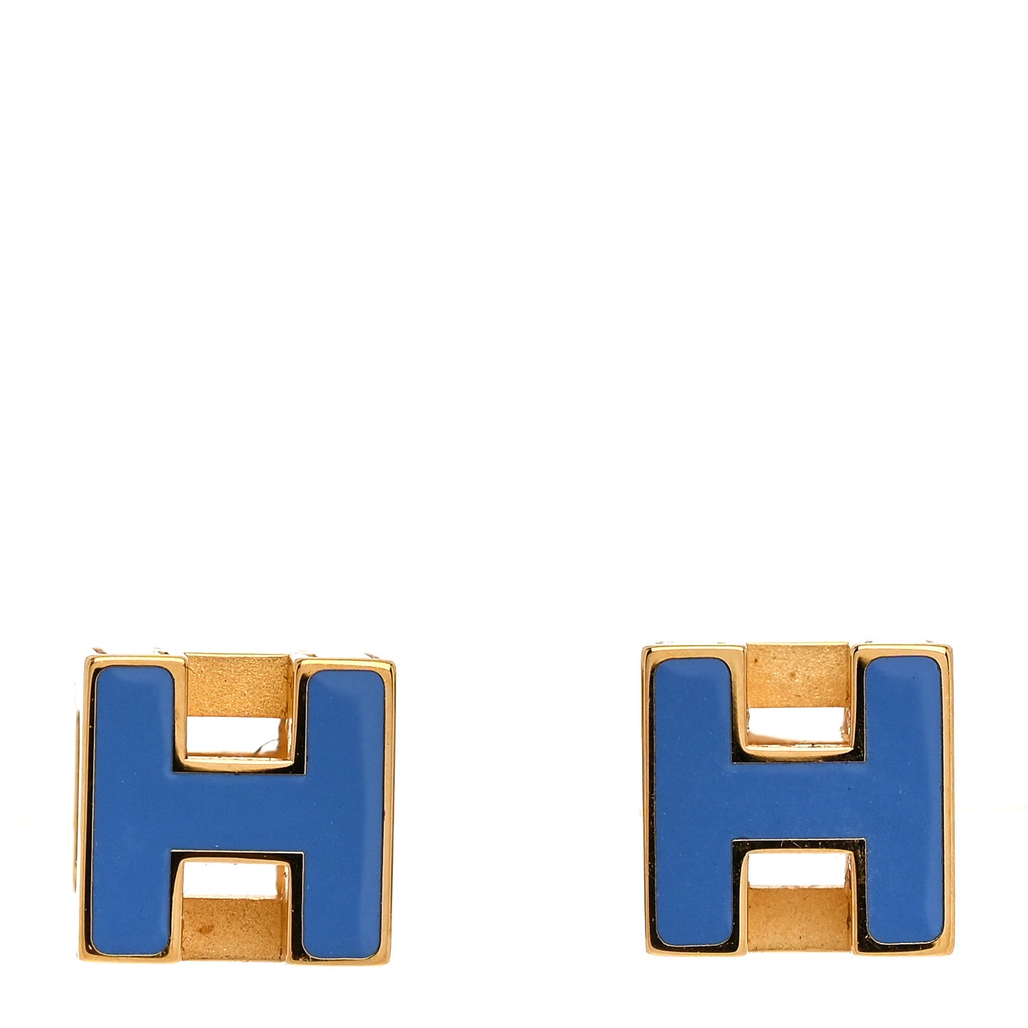 Hermes Gold Lacquered Cage d'H Earrings Bleu Transat 1 of 6