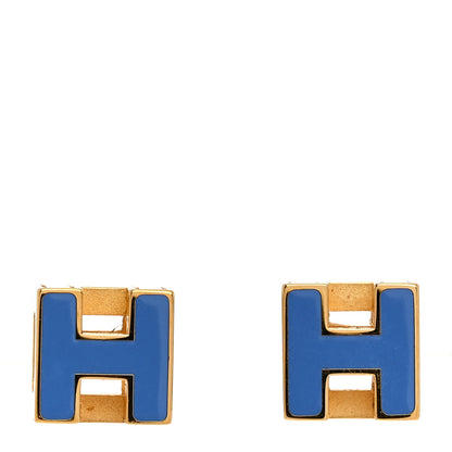 Hermes Gold Lacquered Cage d'H Earrings Bleu Transat 1 of 6