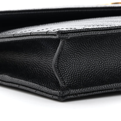 Saint Laurent Grain De Poudre Matelasse Chevron Monogram Envelope Chain Wallet Black 9 of 15