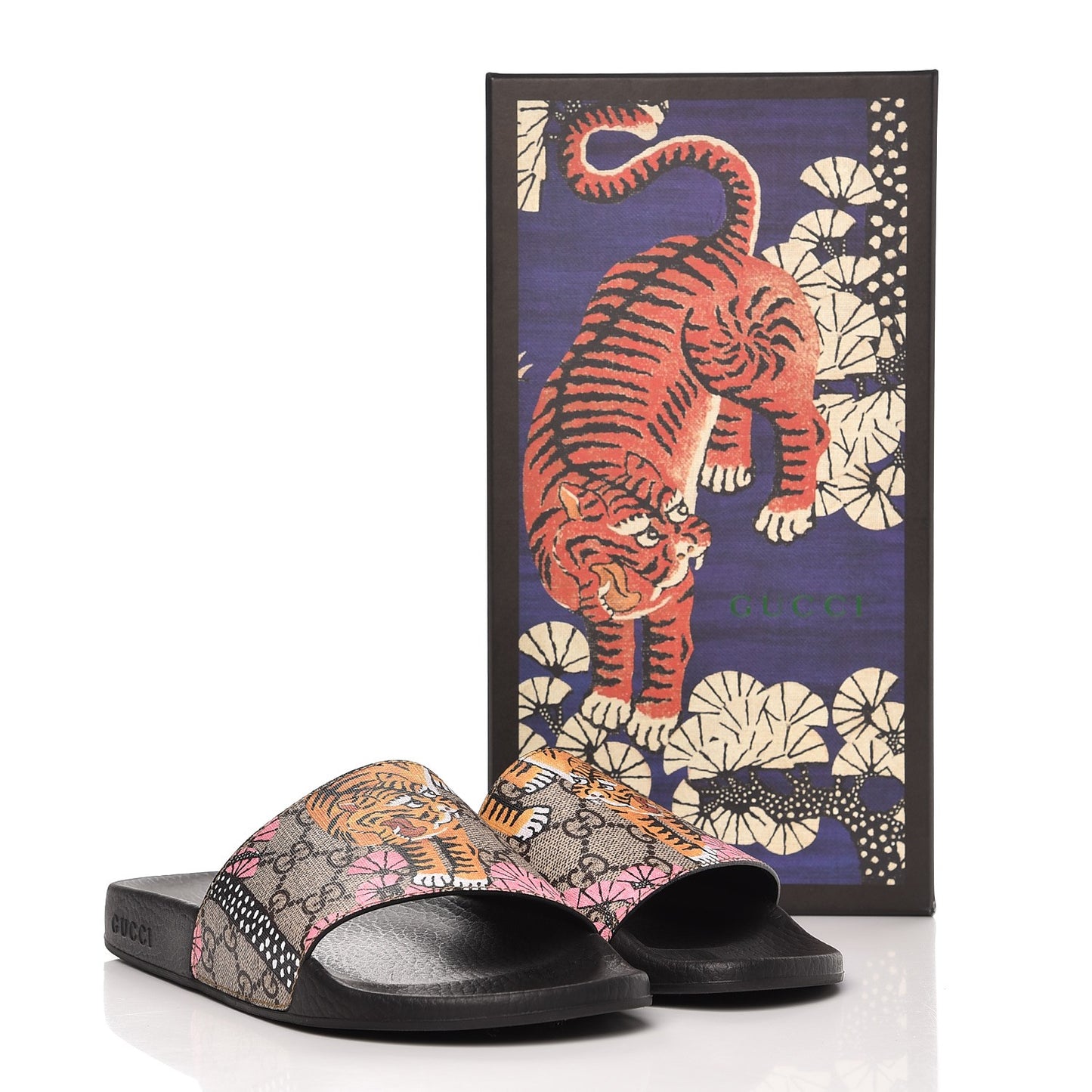 GG Supreme Monogram Bengal Slide Sandals 39 Beige Pink