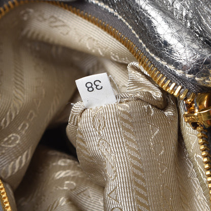 Prada Metallic Vitello Daino Side Pocket Hobo Silver 8 of 9