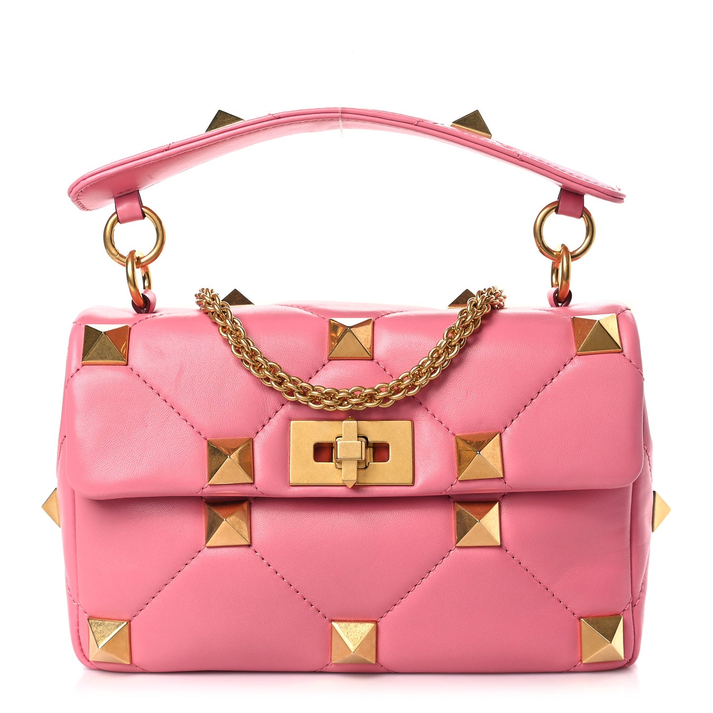 Nappa Medium Roman Stud Shoulder Bag Flamingo Pink