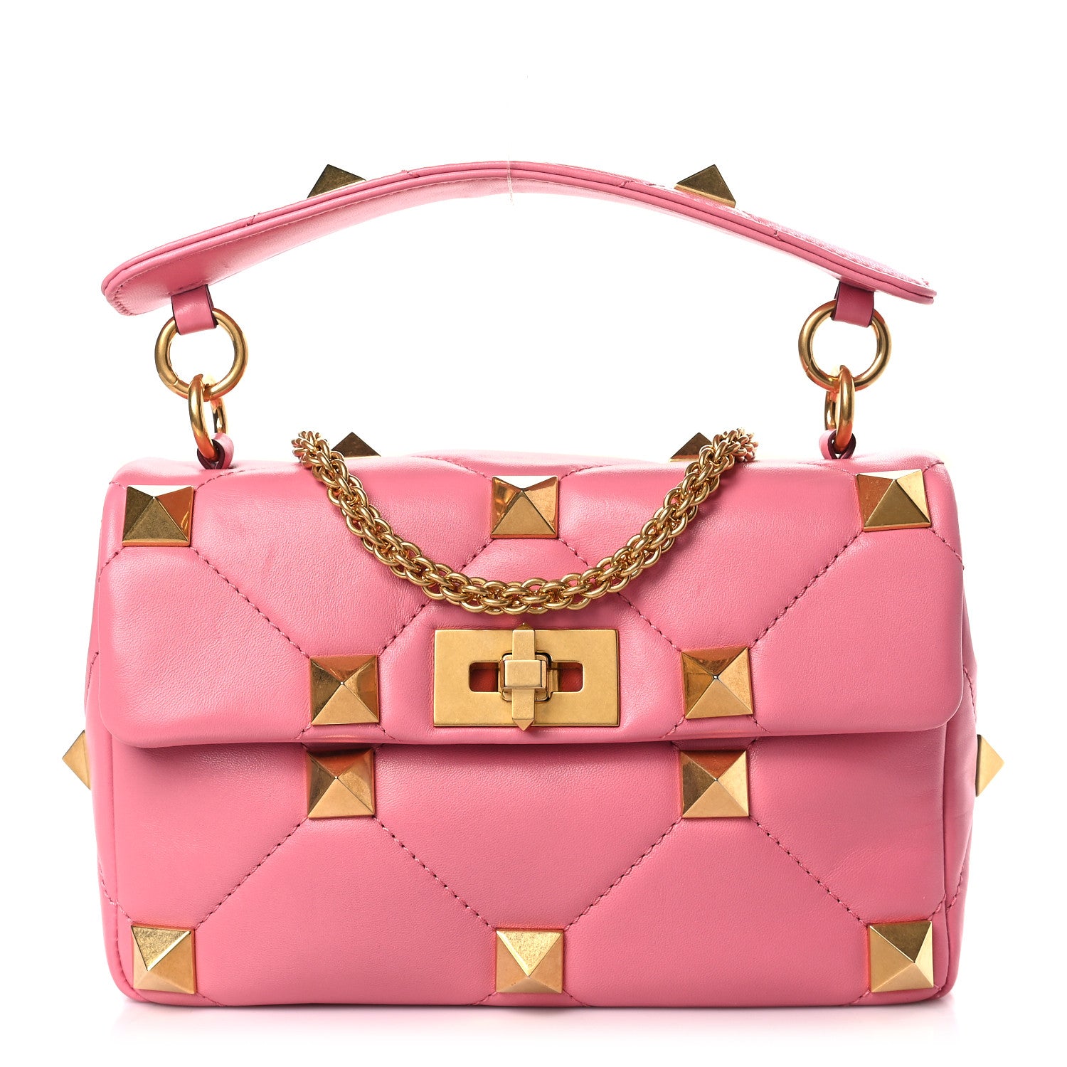Valentino Garavani Nappa Medium Roman Stud Shoulder Bag Flamingo Pink 1 of 8