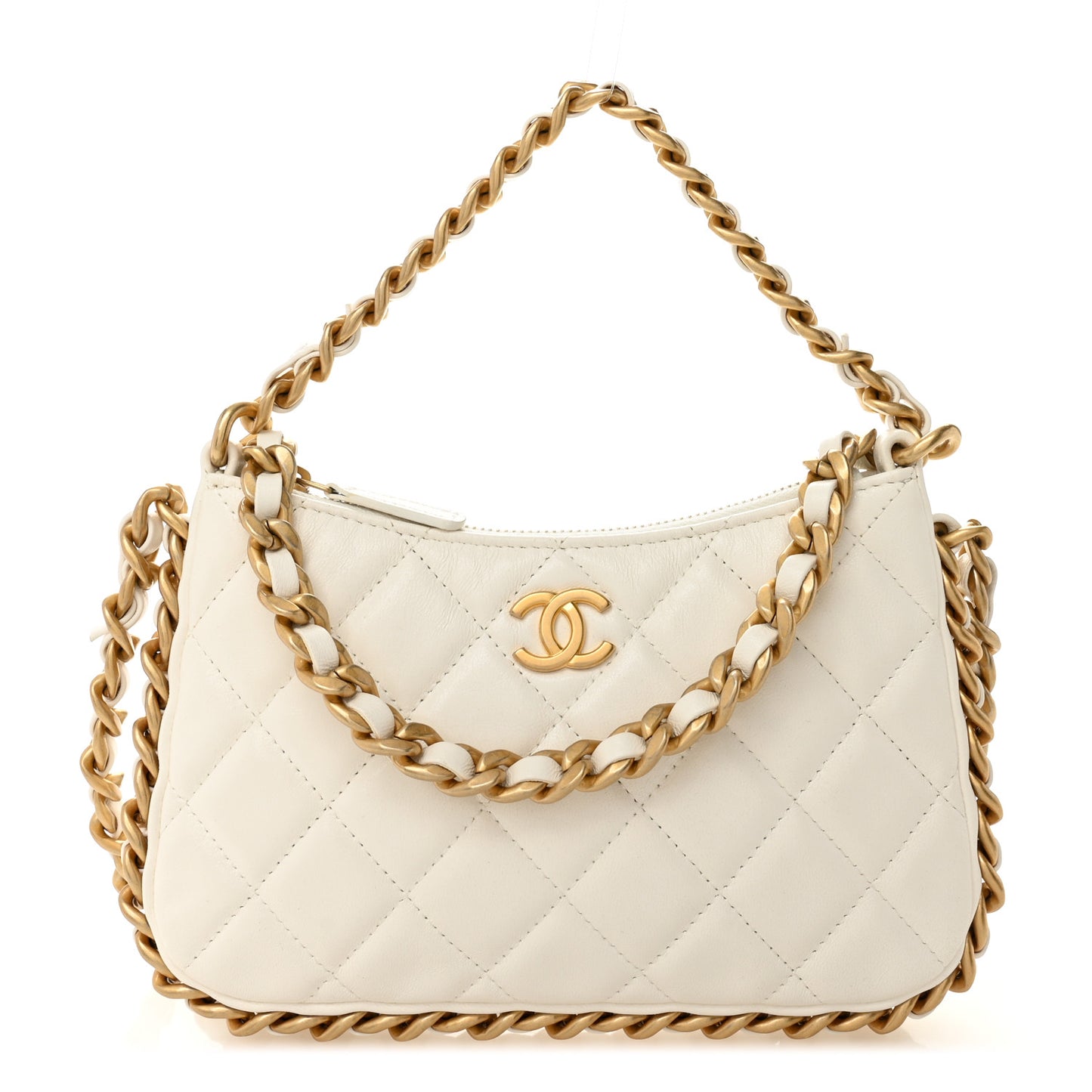 Lambskin Quilted Chain Around Top Handle Mini Bag White