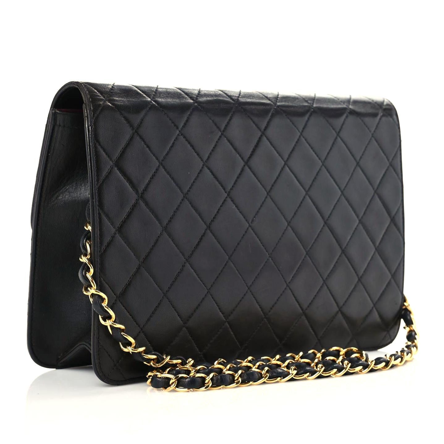 Lambskin Quilted Medium Single Flap Black