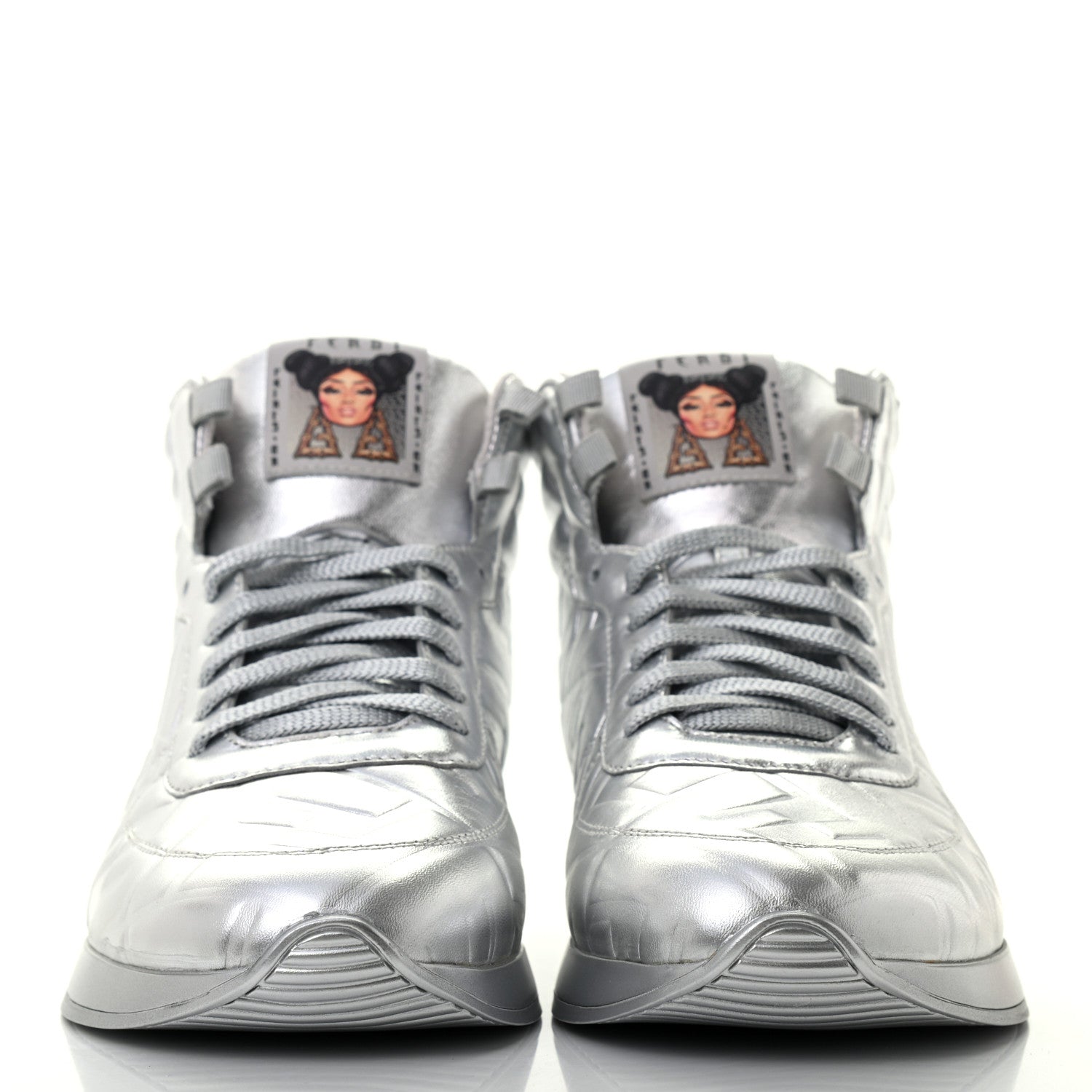 Fendi X NICKI MINAJ Metallic Nappa Macro FF Embossed Prints On High Top Sneakers 38 Silver 2 of 8