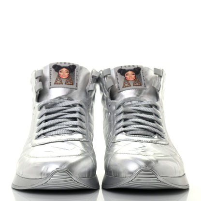 Fendi X NICKI MINAJ Metallic Nappa Macro FF Embossed Prints On High Top Sneakers 38 Silver 2 of 8