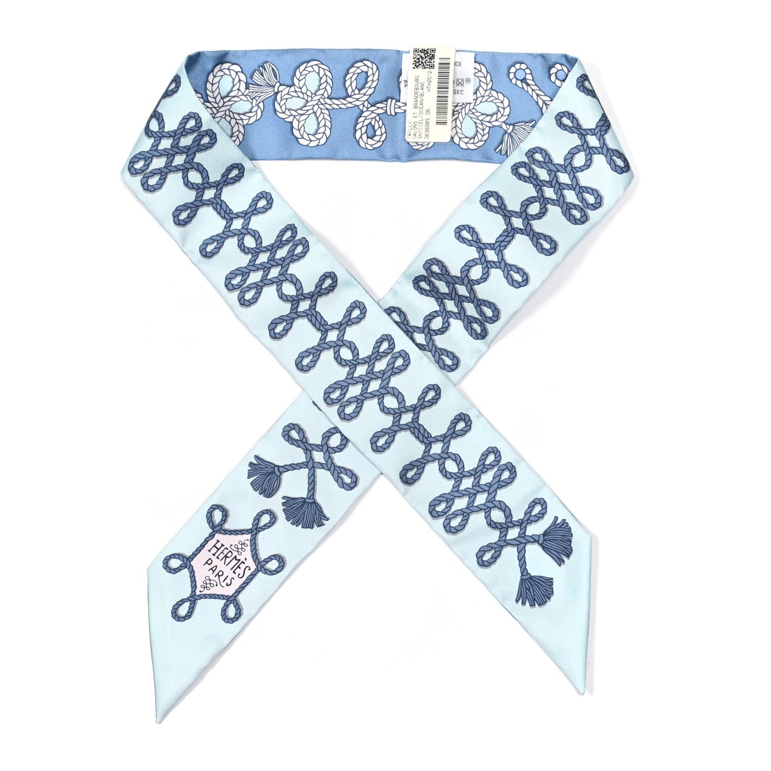 Hermes Silk Galons Et Brandebourg Twilly Ciel Ocean White 1 of 4