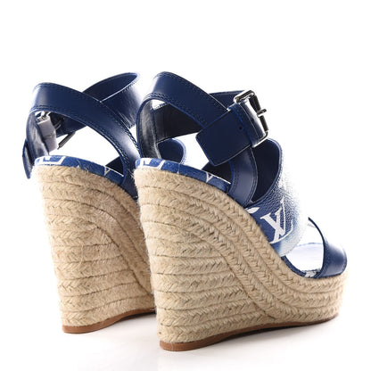 Louis Vuitton Monogram Escale Starboard Wedge Sandal 37 Blue 4 of 9