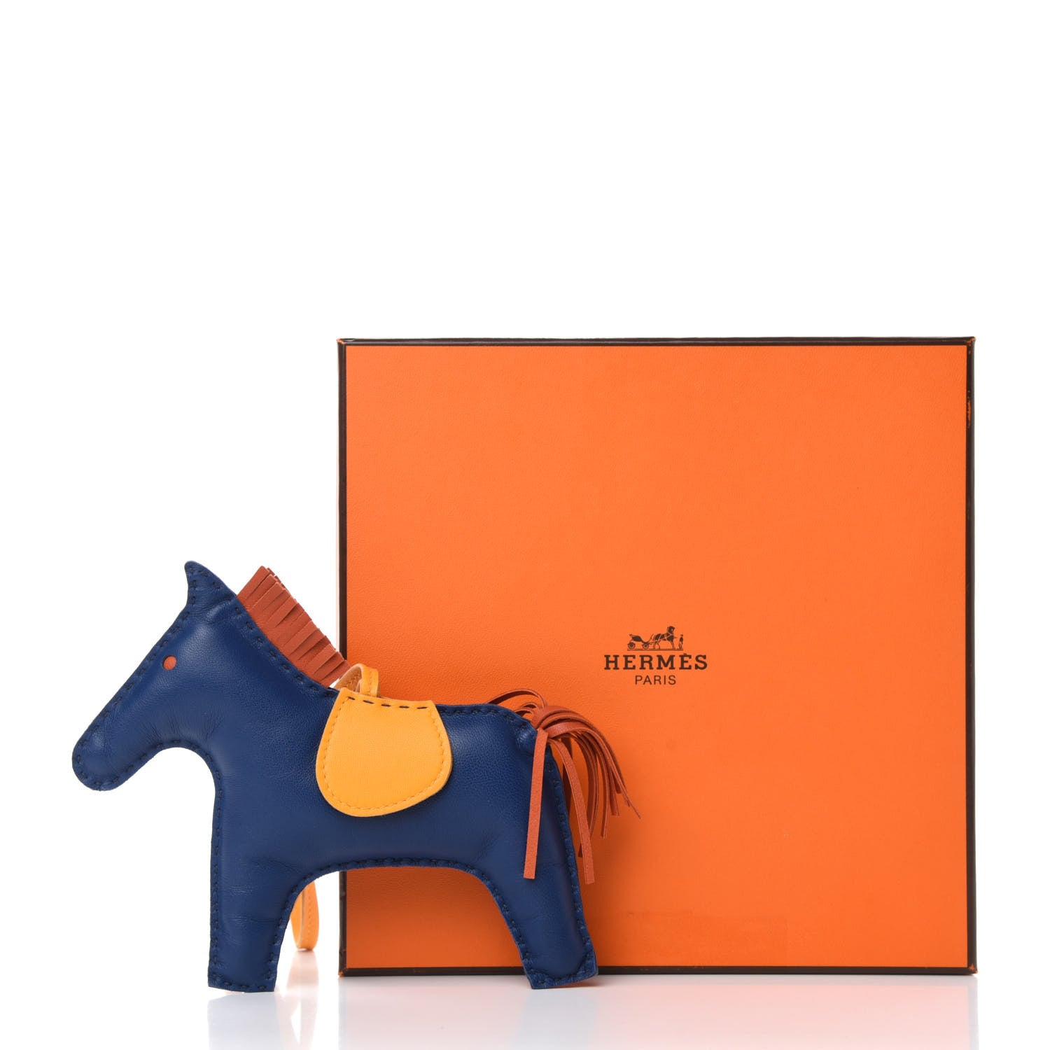 Hermes Milo Lambskin Grigri Rodeo Horse Bag Charm GM Bleu de Malte Cornaline Jaune D'Or 4 of 4