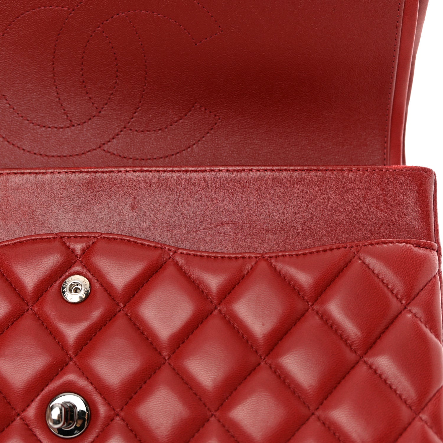 Chanel Lambskin Quilted Jumbo Double Flap Red 13 of 20