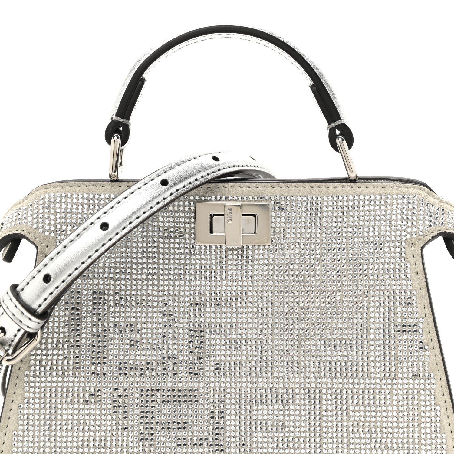 Fendi Crystal Vitello Laminato FF Petite Peekaboo I SEE U Satchel Crystal Argento 9 of 13