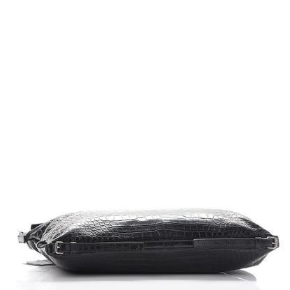 Saint Laurent Calfskin Crocodile Embossed Large Convertible ID Bag Black 5 of 8