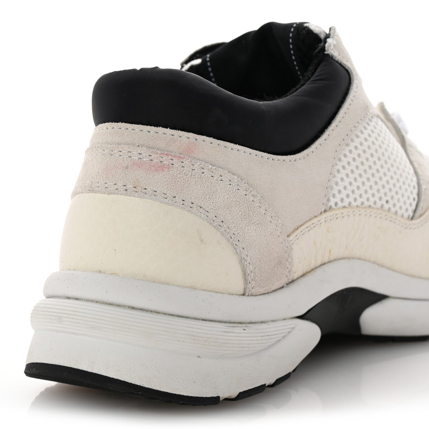 Mesh Suede Calfskin Grained Calfskin Womens CC Sneakers 35.5 White Black