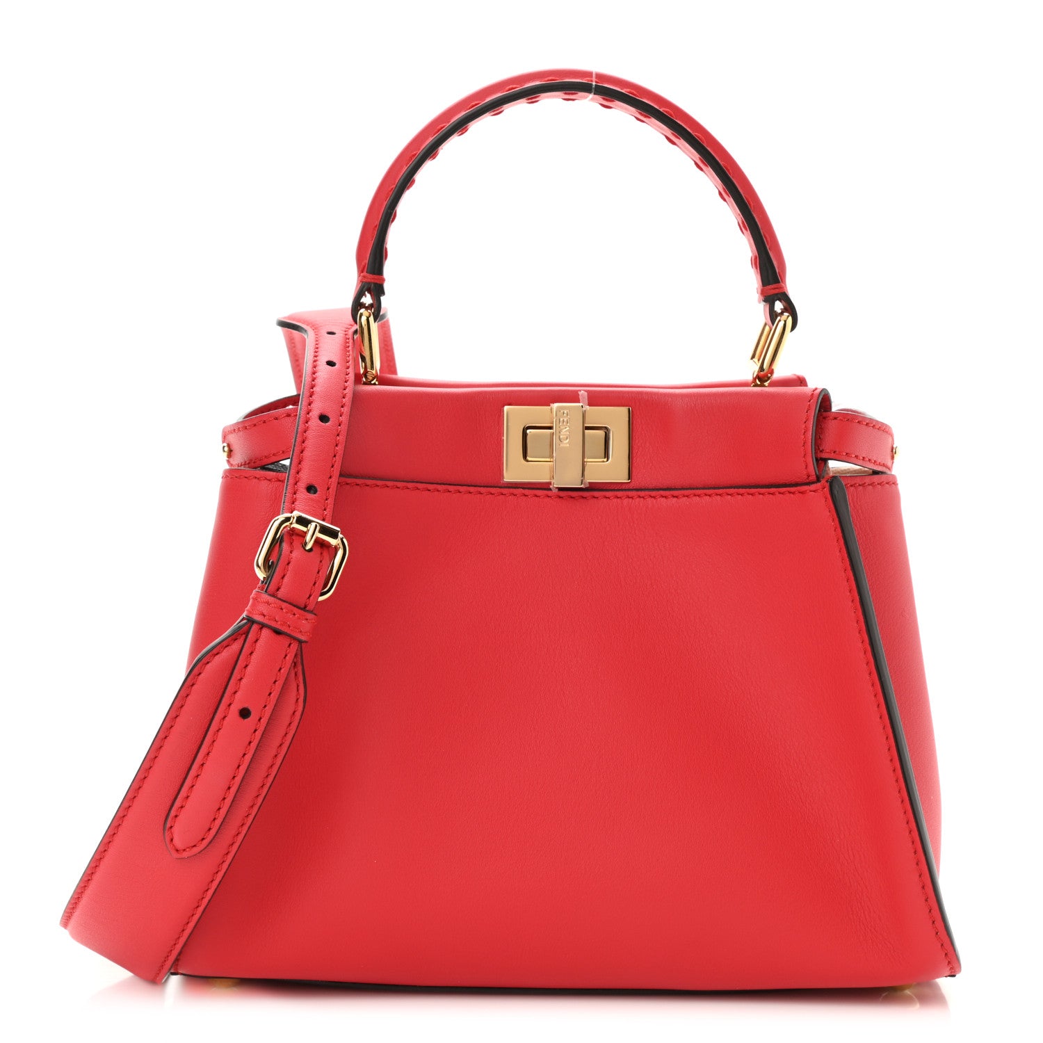 Fendi Vitello Seta Canvas FF Embroidered Mini Peekaboo Iconic Satchel Rosso Cardinale Multicolor 1 of 8
