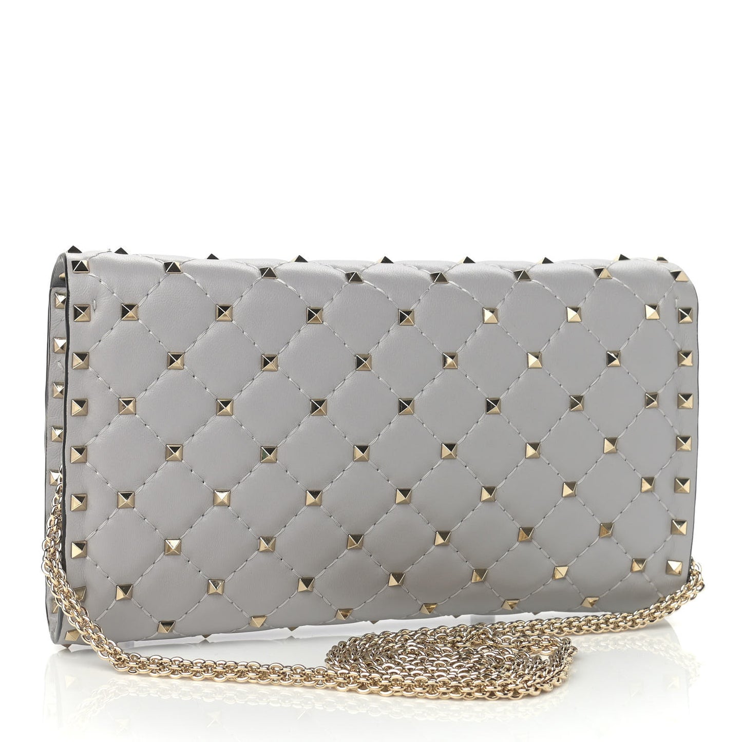 Nappa Rockstud Spike Wallet on Chain Pastel Grey
