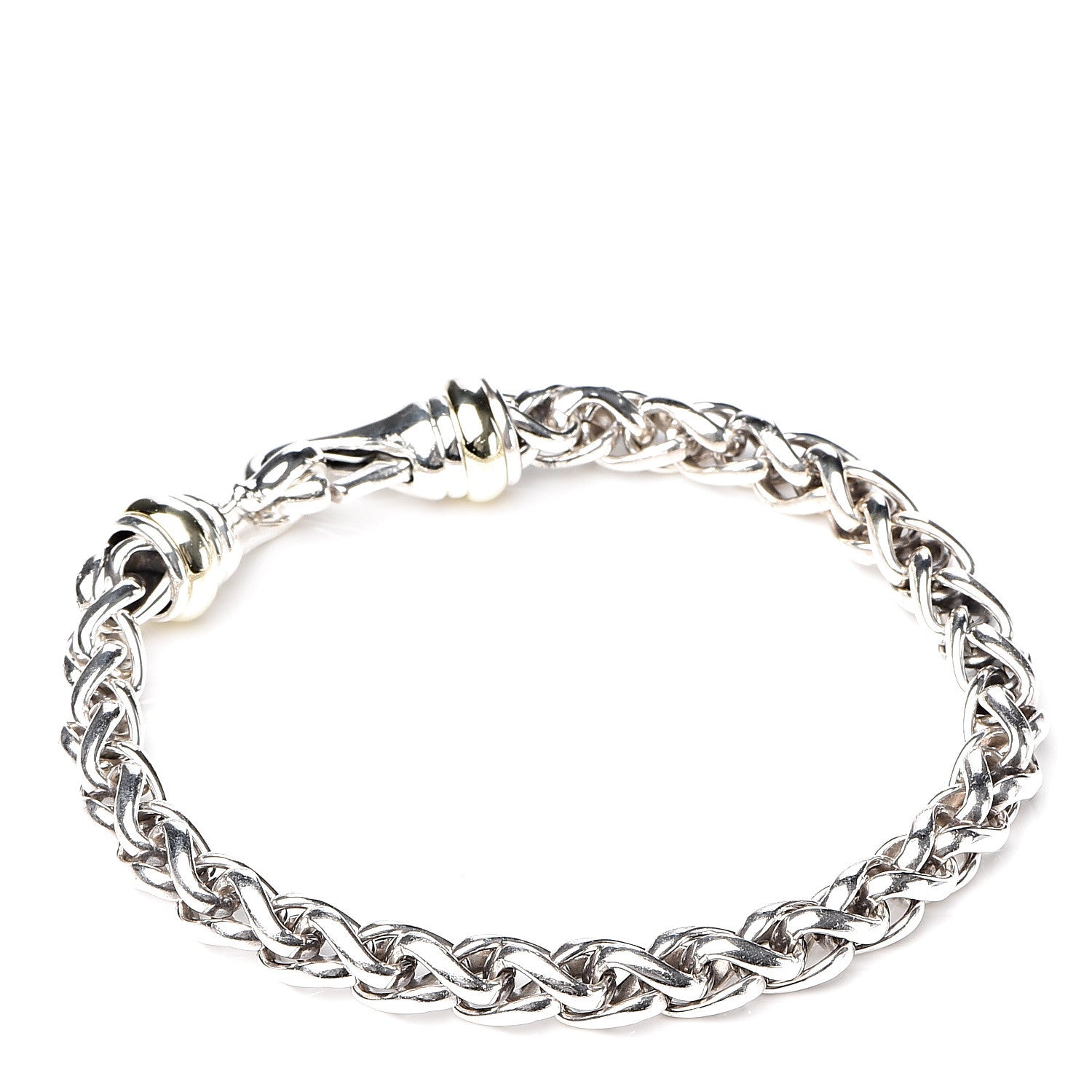 David Yurman Sterling Silver 14K Yellow Gold 6mm Wheat Chain Bracelet 3 of 4