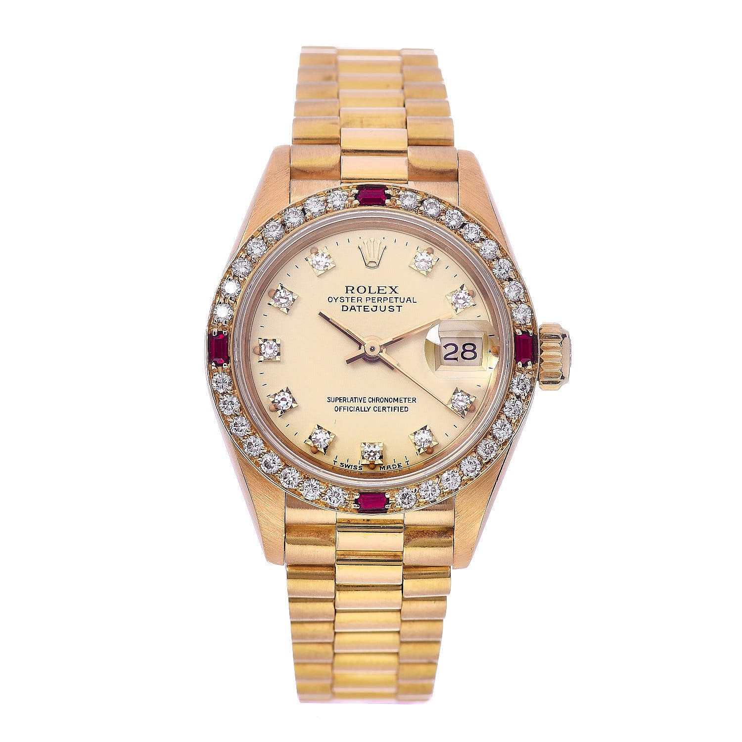 Rolex 18K Yellow Gold Diamond Ruby 26mm Datejust President Watch Champagne 69068 1 of 5