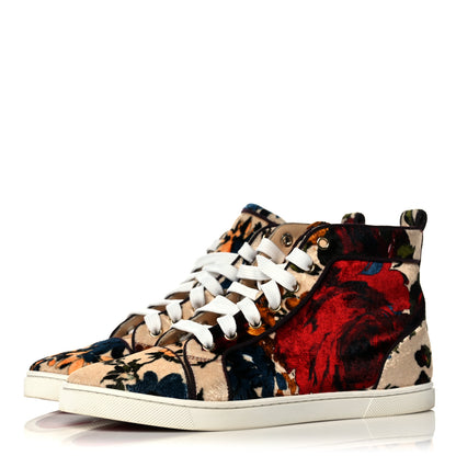 Christian Louboutin Velvet Floral Bip Bip Orlato High Top Flat Sneakers 37.5 Beige 3 of 12