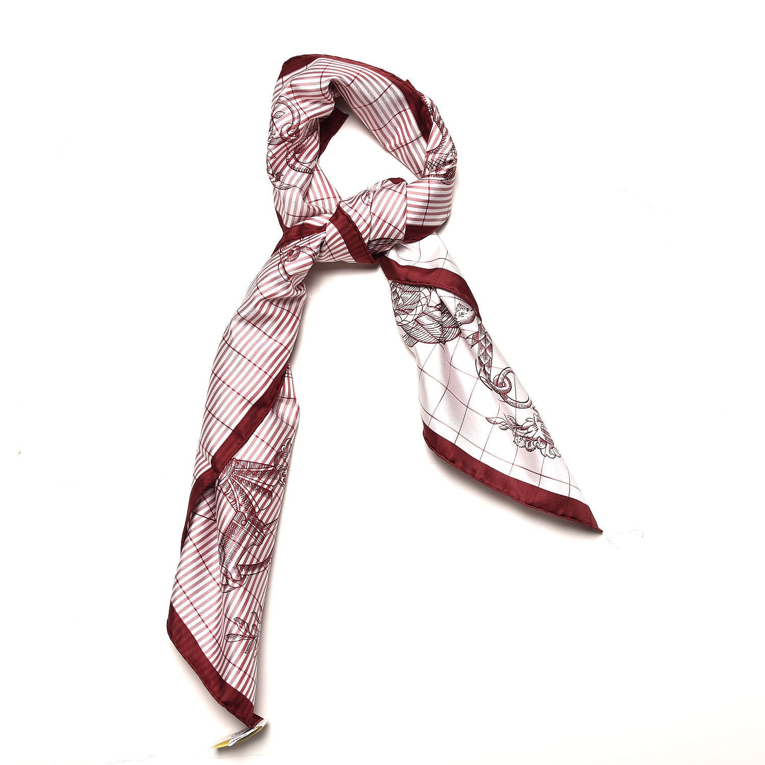 Hermes Silk Della Cavalleria Finesse Scarf 90 Bordeaux Blanc 3 of 7