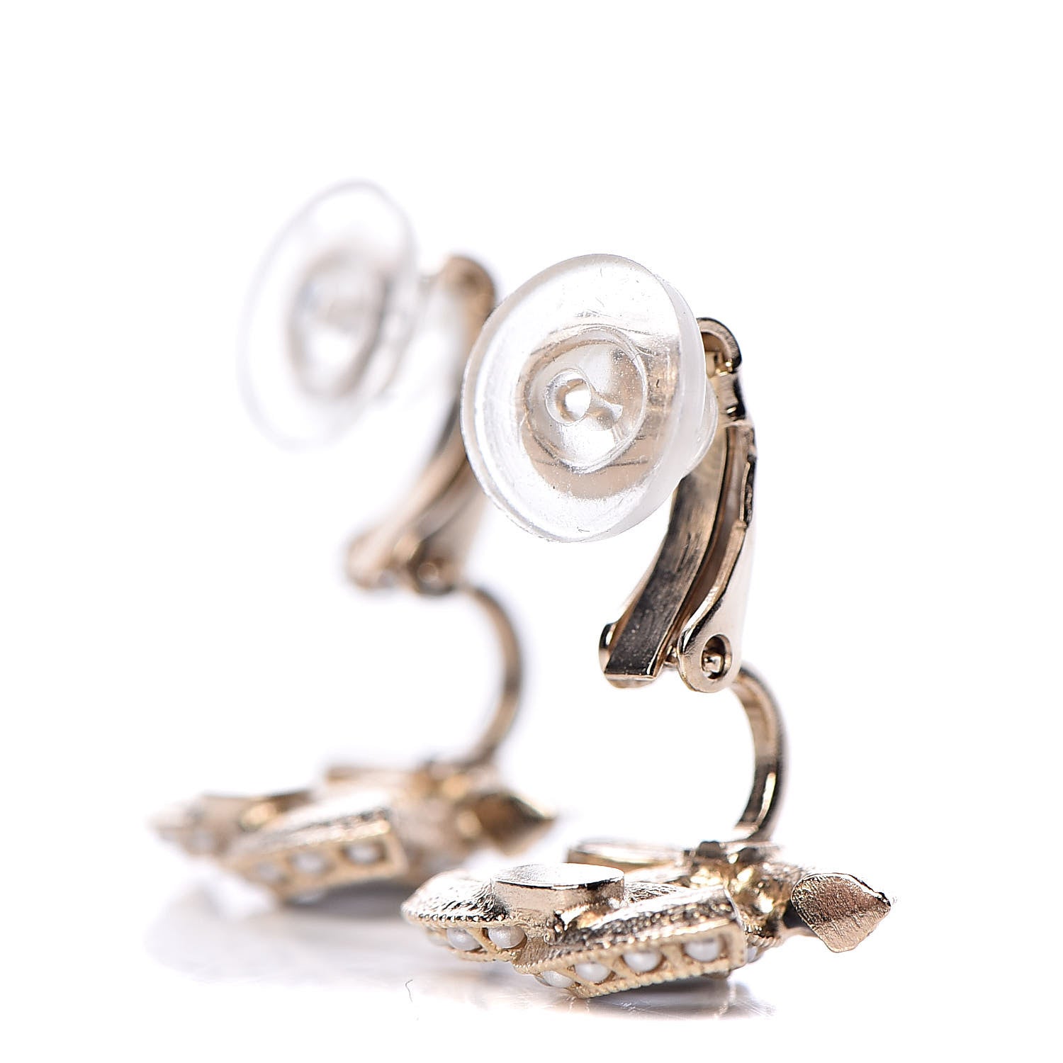 Chanel Metal Pearl Enamel CC Clip On Earrings Gold Black 3 of 5