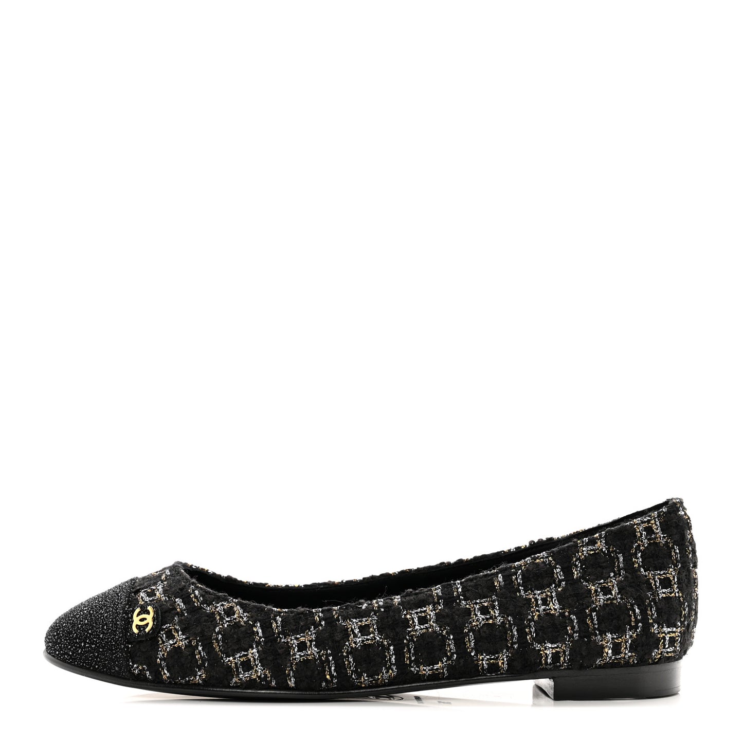 Tweed Cap Toe Ballerina Flats 36 Black