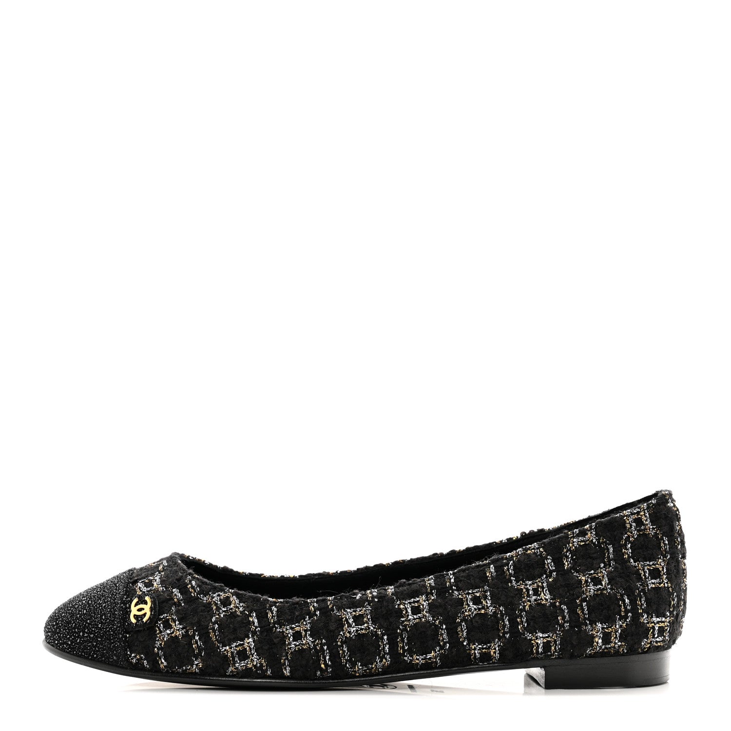 Chanel Tweed Cap Toe Ballerina Flats 36 Black 1 of 9