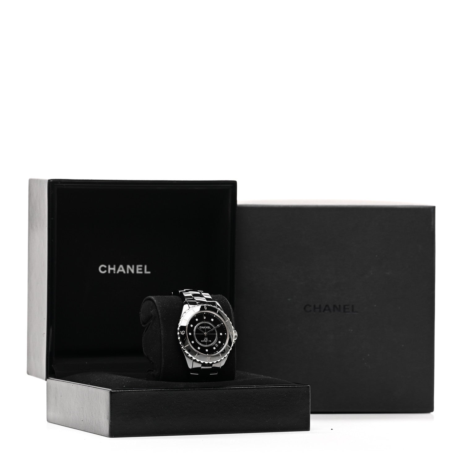 Chanel Stainless Steel Ceramic Diamond 38mm J12 Automatic Watch Black 5 of 5