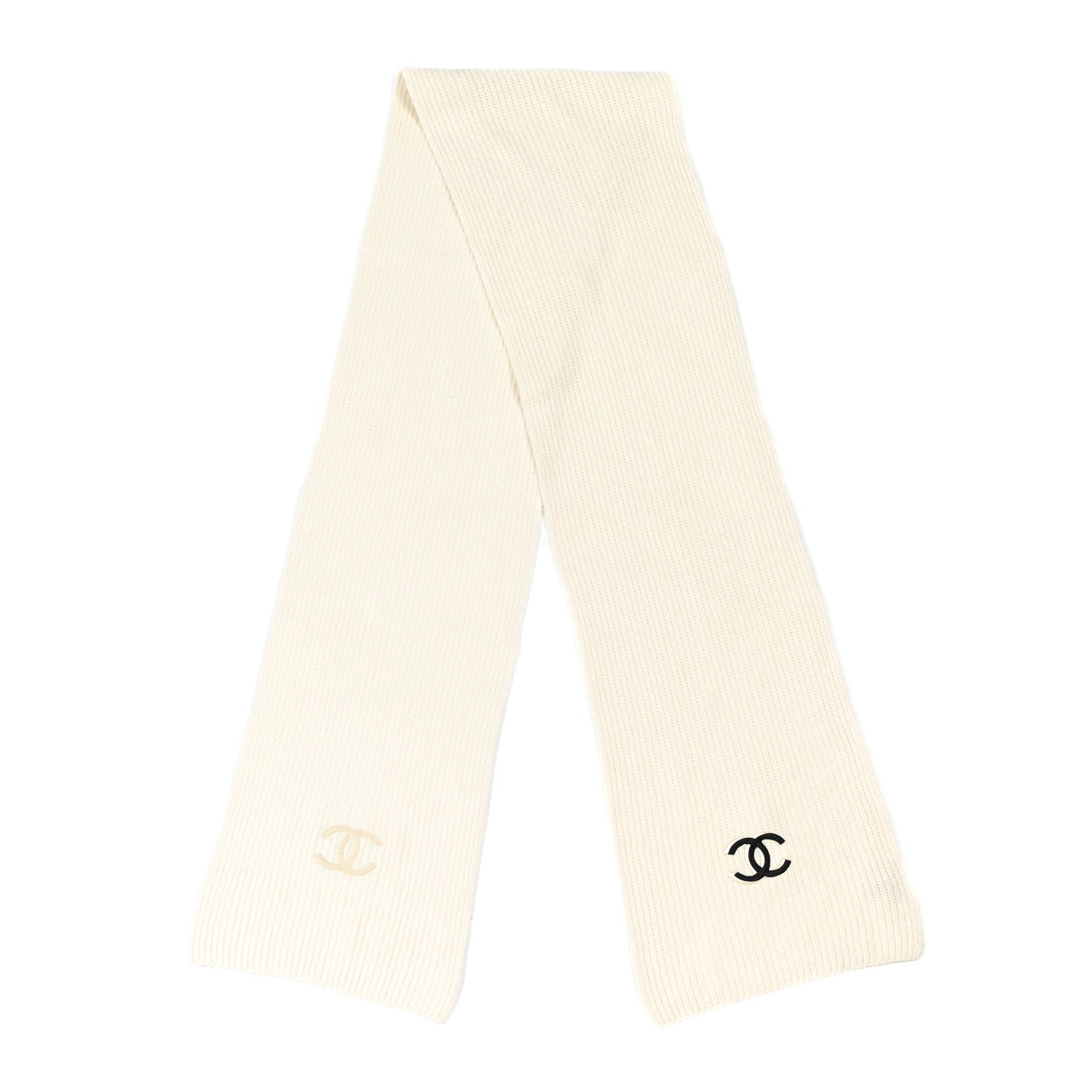 Chanel Wool Cashmere CC Scarf White Black 2 of 3