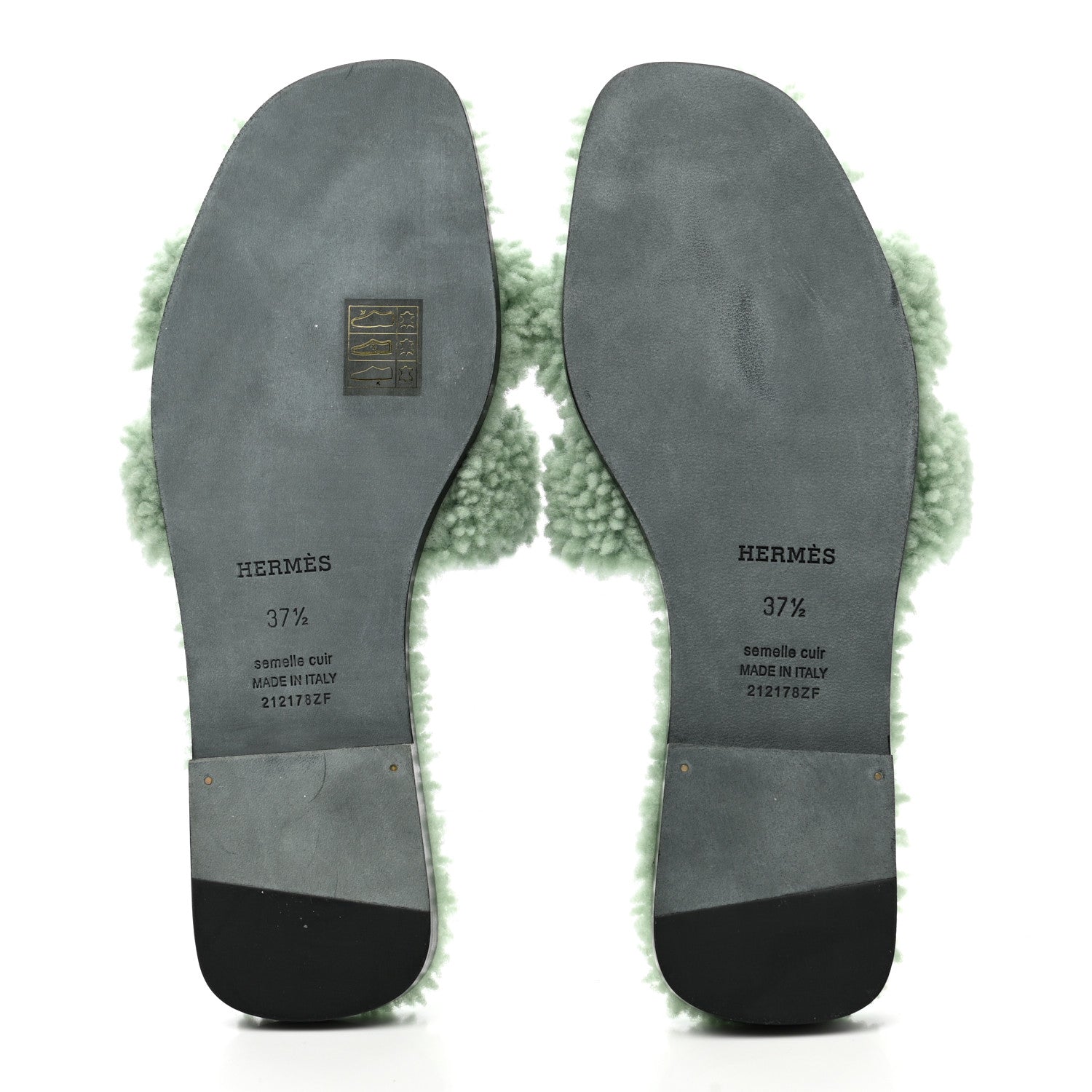Hermes Woolskin Oran Sandals 37.5 Vert D’Eau 5 of 8