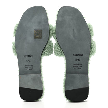 Hermes Woolskin Oran Sandals 37.5 Vert D’Eau 5 of 8