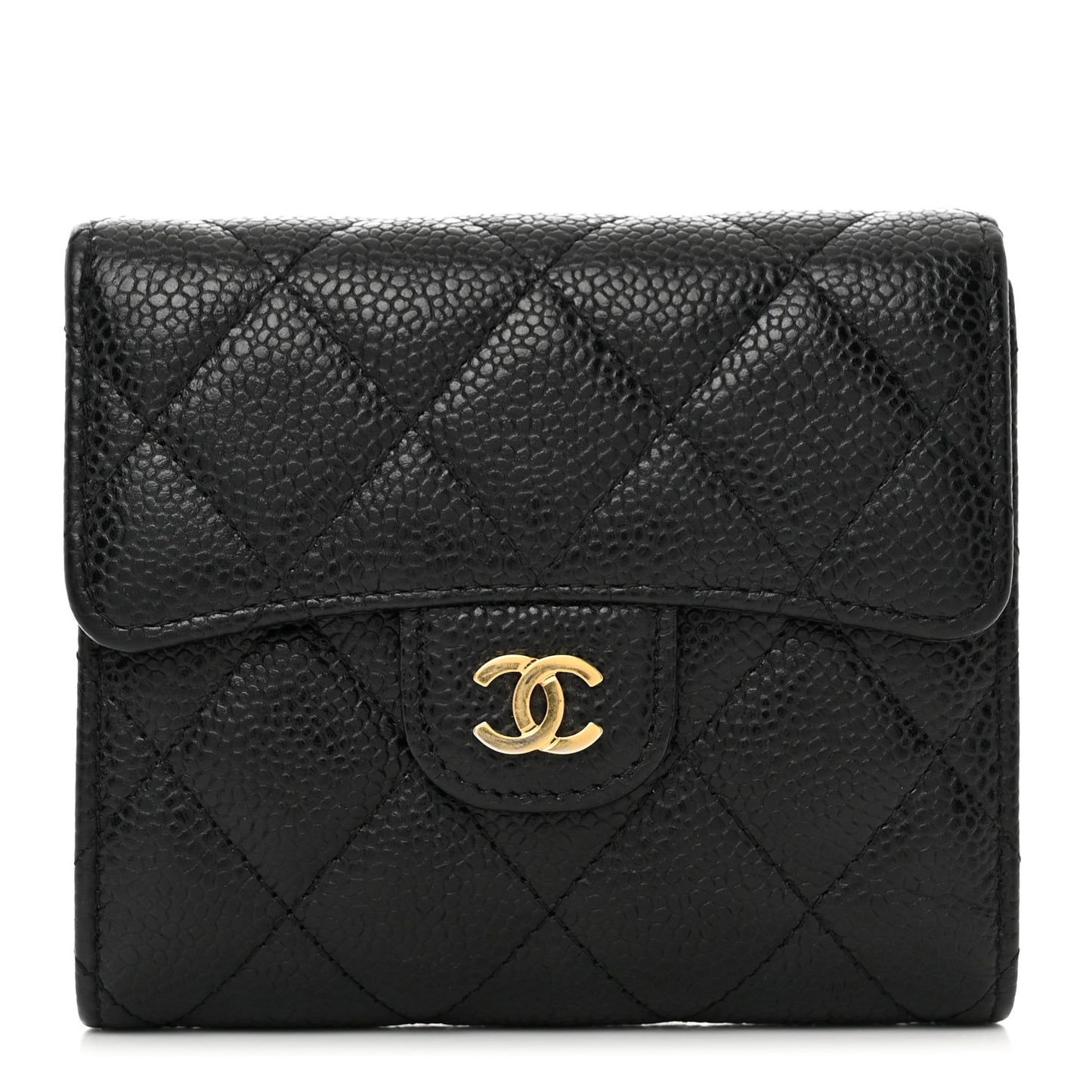 Caviar Quilted Compact Flap Wallet Black