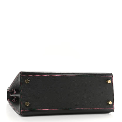 Hermes Epsom Horseshoe Kelly Sellier 25 Black Rose Lipstick 3 of 8