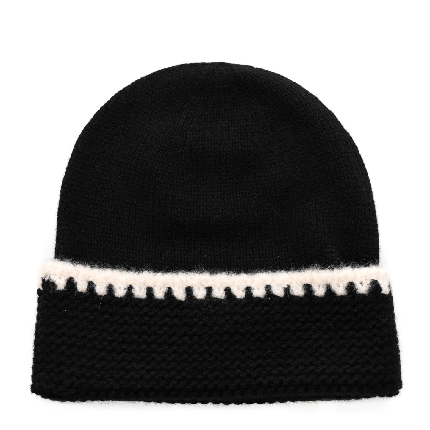 Cashmere Wool CC Beanie Hat Black Light Beige