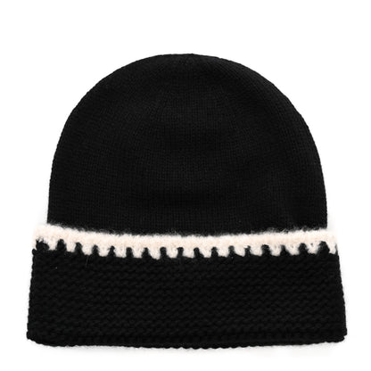 Chanel Cashmere Wool CC Beanie Hat Black Light Beige 3 of 6