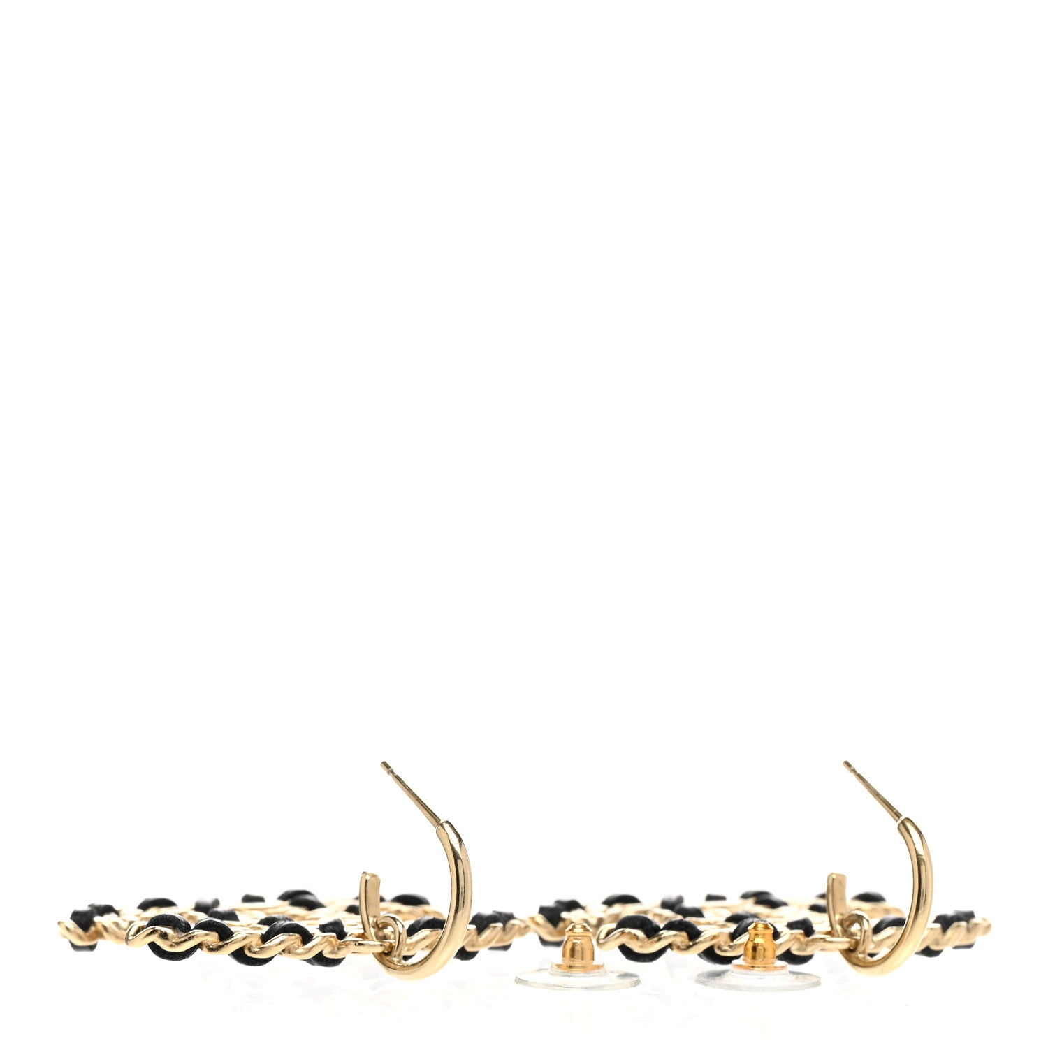 Chanel Crystal Lambskin Chain CC Vintage Allure Stud Earrings Black Gold 3 of 5