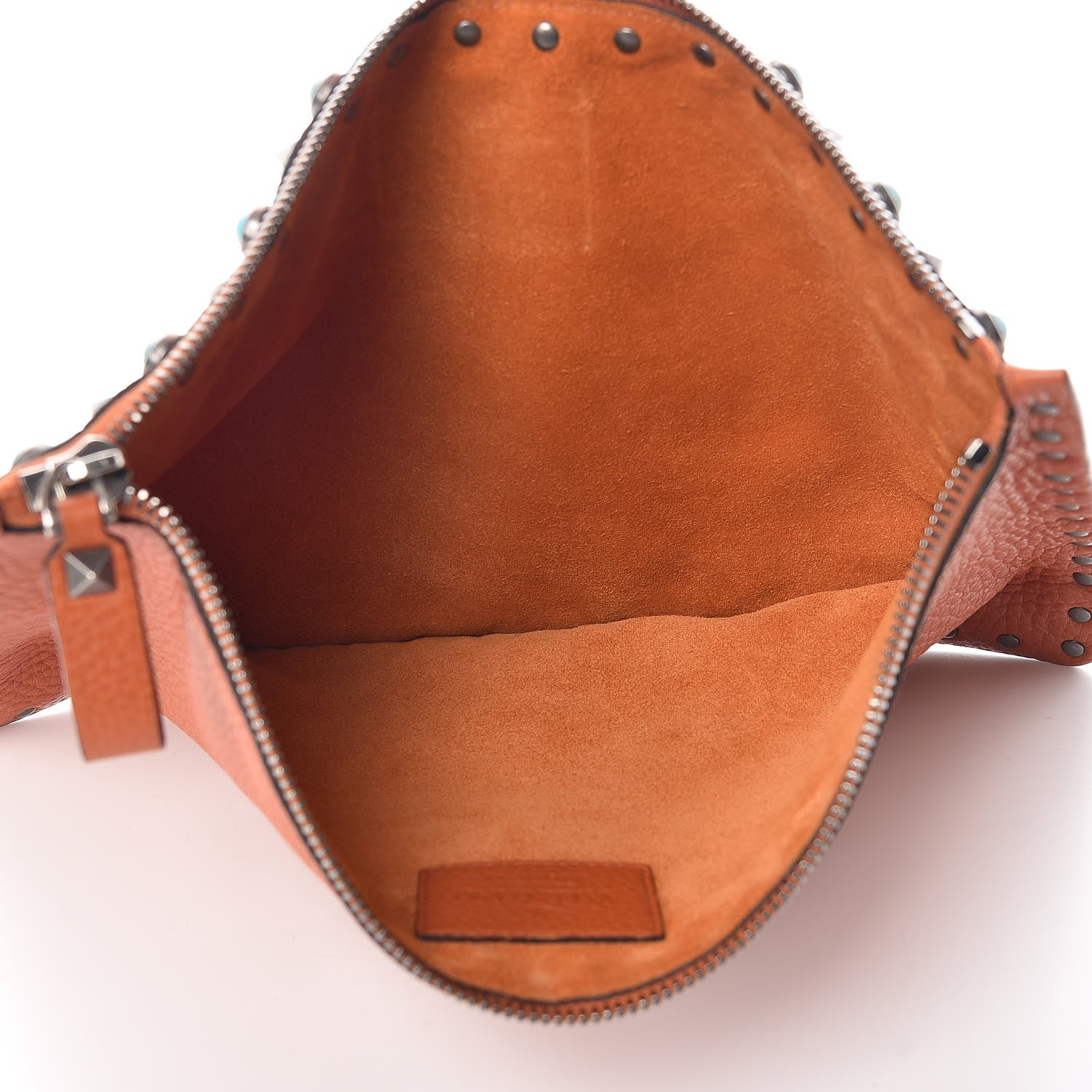 Valentino Garavani Grained Calfskin Turquoise Large Rockstud Rolling Zip Pouch Orange 5 of 8