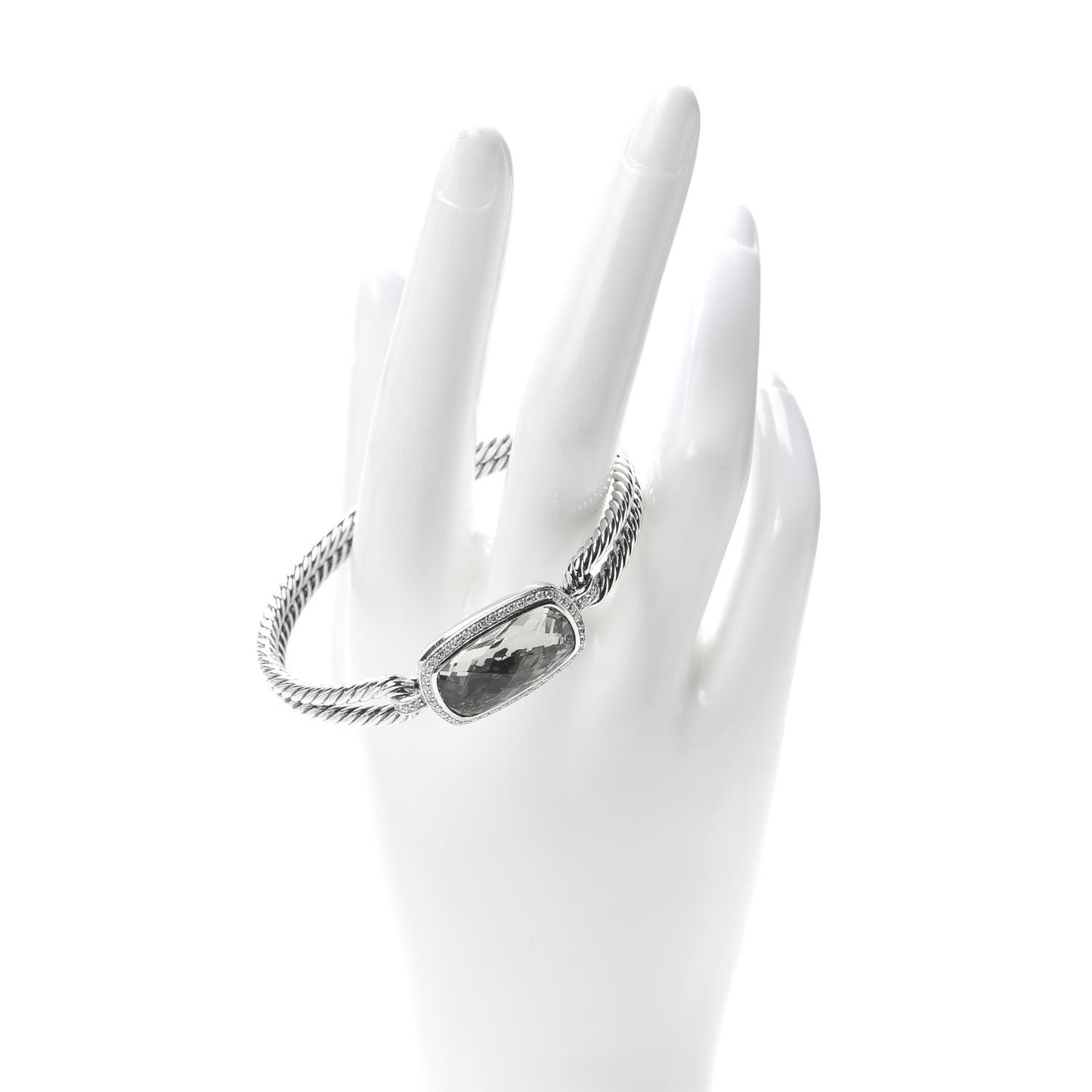 Sterling Silver Diamond Prasiolite Elongated Albion Cable Bracelet