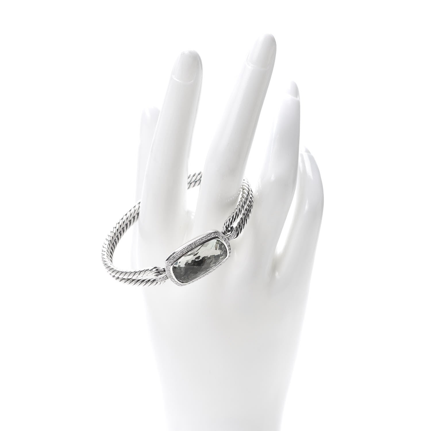 David Yurman Sterling Silver Diamond Prasiolite Elongated Albion Cable Bracelet 2 of 5