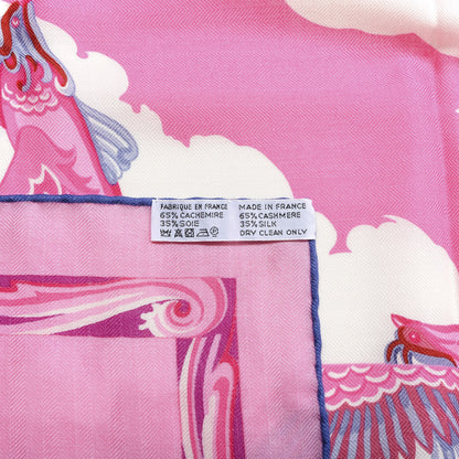 Hermes Cashmere Silk De La Mer Au Ciel Shawl 140 Rose Vif Fuchsia Gris Bleuete 2 of 4