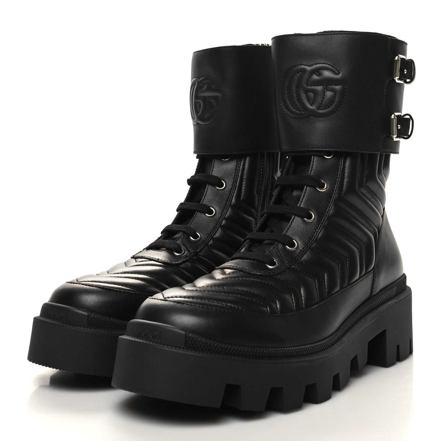Nappa Frances GG Matelasse Platform Combat Boots 39 Black