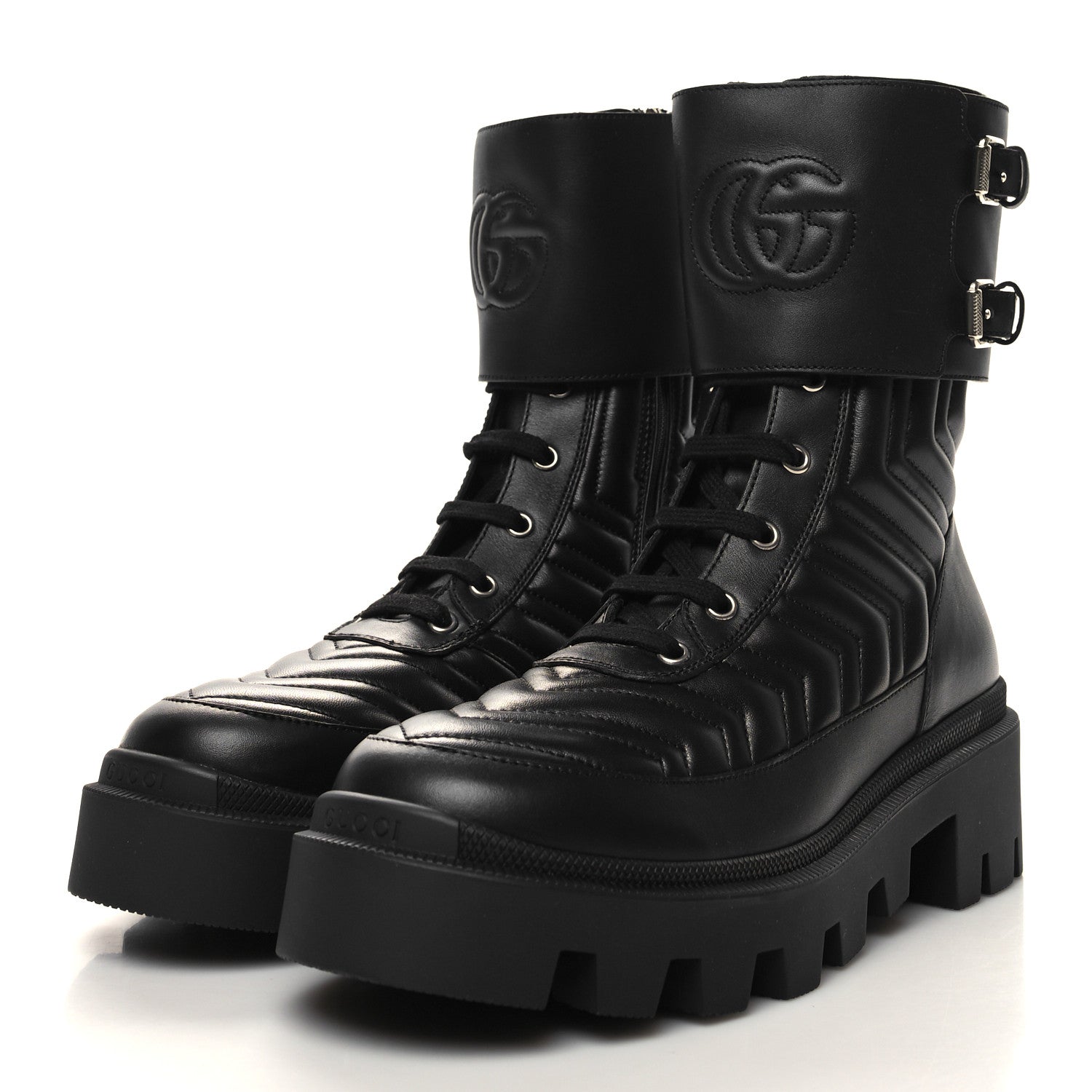 Gucci Nappa Frances GG Matelasse Platform Combat Boots 39 Black 3 of 9