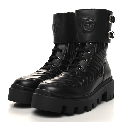 Gucci Nappa Frances GG Matelasse Platform Combat Boots 39 Black 3 of 9