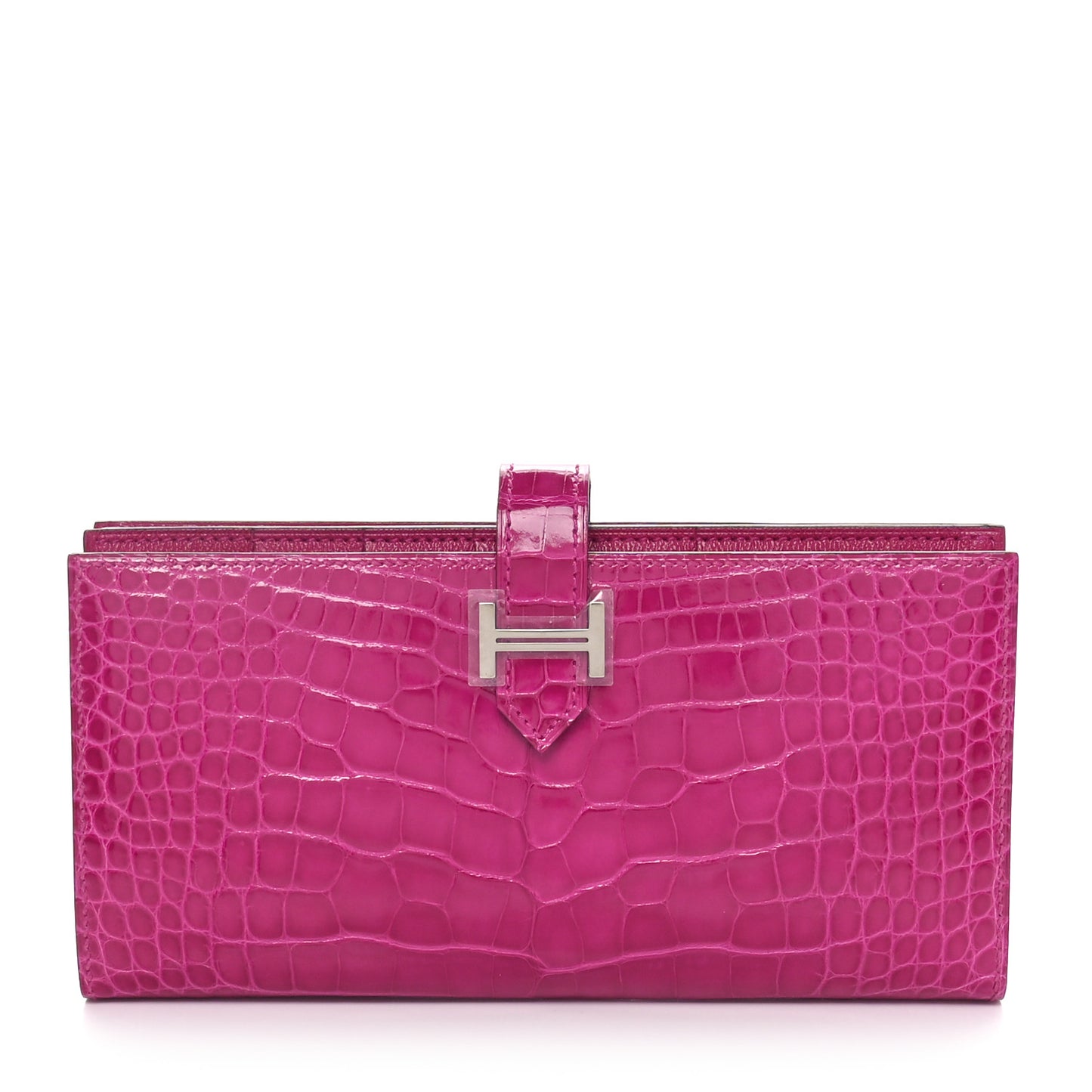 Shiny Alligator Bearn Wallet Rose Pourpre